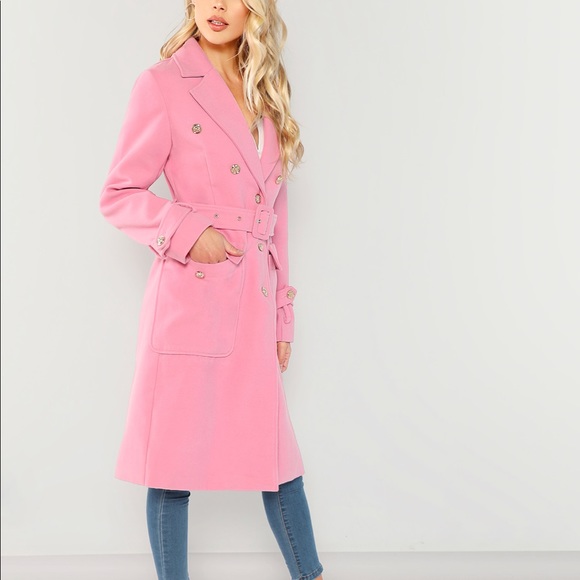 Pink belted coat gold buttons - Picture 4 of 6